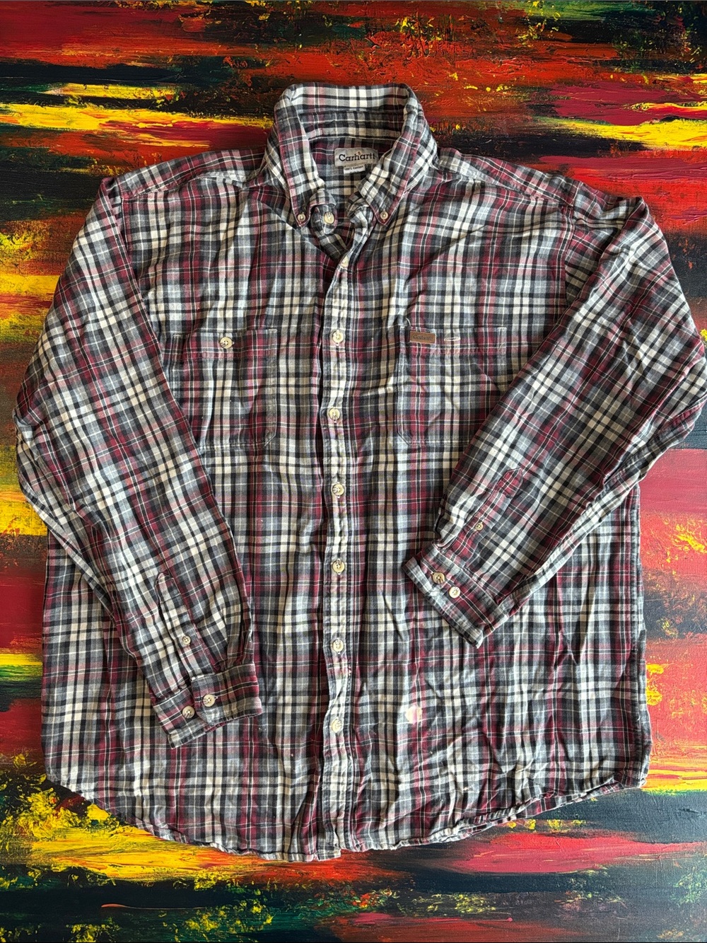 Carhartt Men's Plaid Button-Down Shirt in Red, Black & White